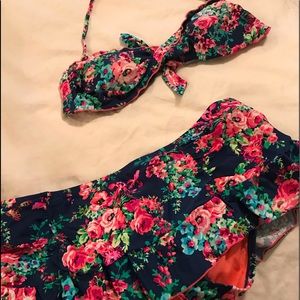 Floral hipster two piece bathing suit